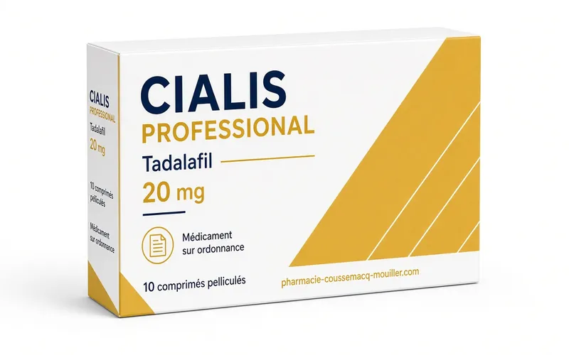 Boîte et plaquette de Cialis Professional 40 mg comprimés Tadalafil Pharmacie Coussemacq Mouiller