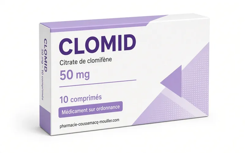 Boîte de Clomid 50 mg comprimés générique de clomifène Pharmacie Coussemacq Mouiller