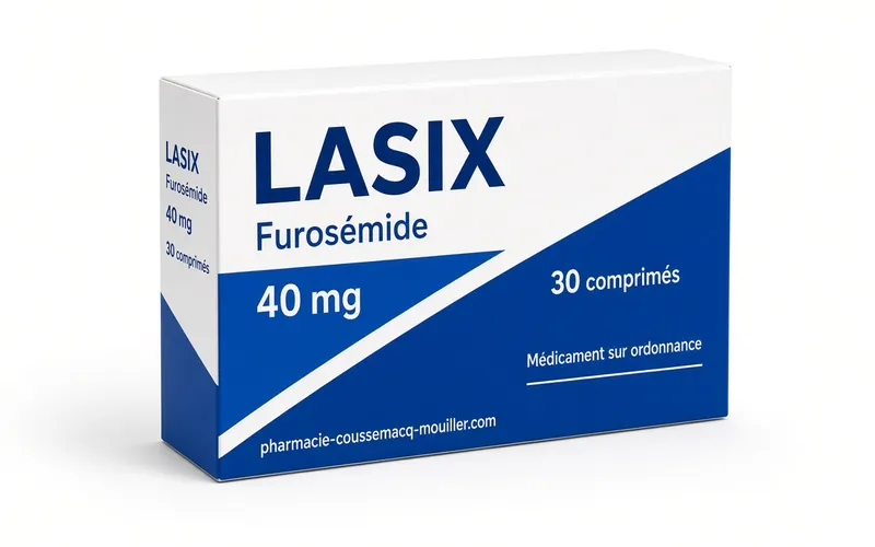 Boîte et comprimés sécables de Furosémide 40 mg Lasix générique Pharmacie Coussemacq Mouiller