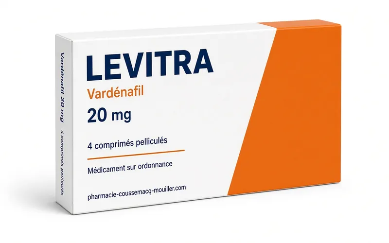 Boîte de Levitra 20 mg comprimés pelliculés vardénafil Pharmacie Coussemacq Mouiller
