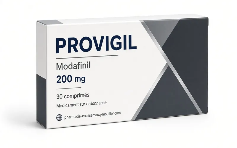 Boîte et comprimés de Provigil Modafinil 100 mg Pharmacie Coussemacq Mouiller