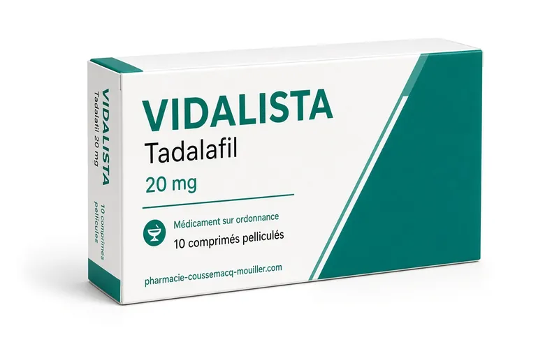Boîte de Vidalista 20 mg comprimés tadalafil Pharmacie Coussemacq Mouiller